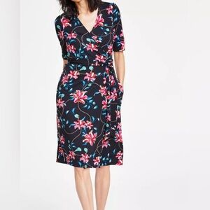 NWT INC International Concepts Black and Pink Floral Midi Dress Size L